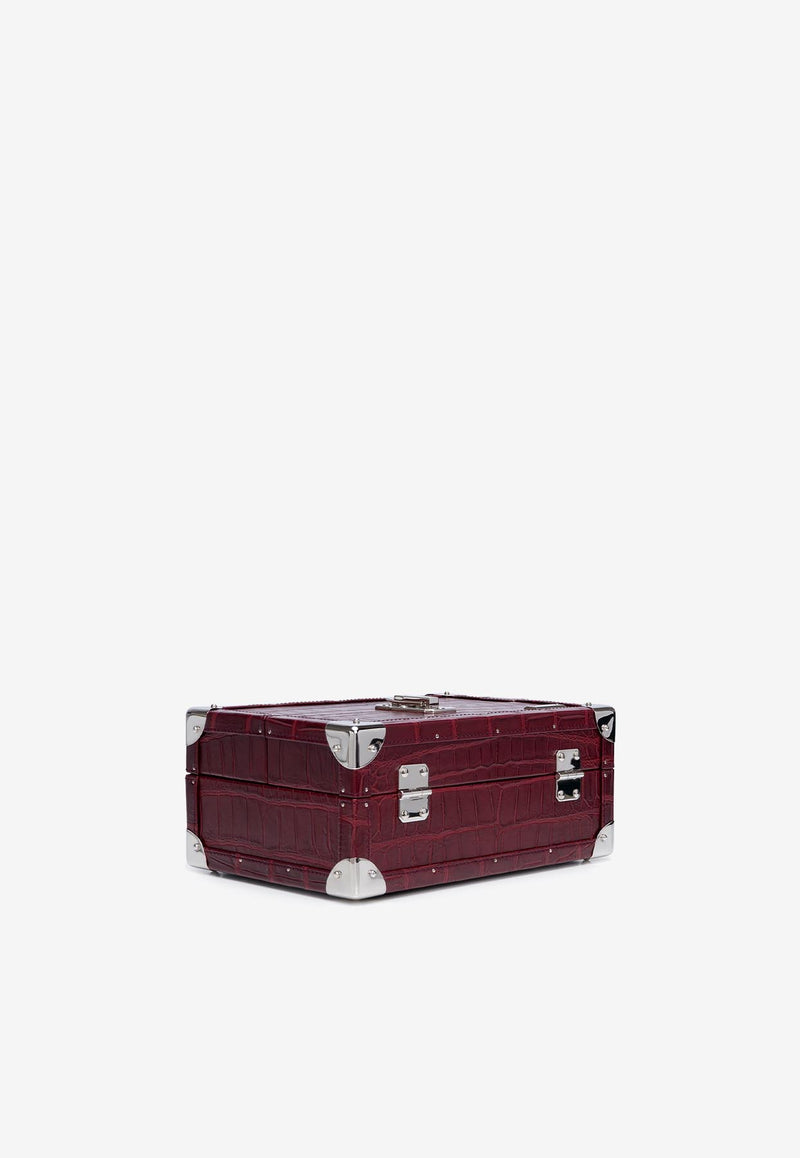 PINEL et PINEL Mini Malle Croc-Embossed Leather Cigar Humidor Burgundy A-22-06669_BURGUNDY