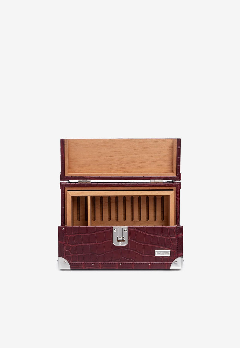 PINEL et PINEL Mini Malle Croc-Embossed Leather Cigar Humidor Burgundy A-22-06669_BURGUNDY