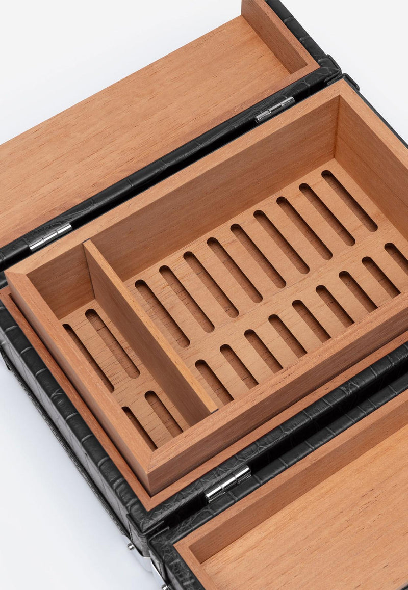 PINEL et PINEL Mini Malle Croc-Embossed Leather Cigar Humidor Black A-22-06672_BLACK