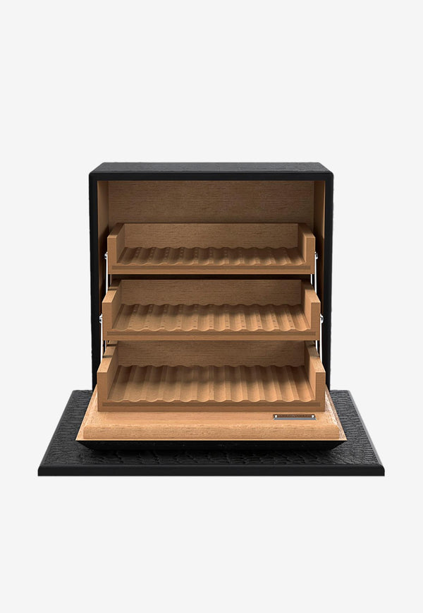 PINEL et PINEL Croc-Embossed Leather Cigar Humidor Black A-22-06674_BLACK