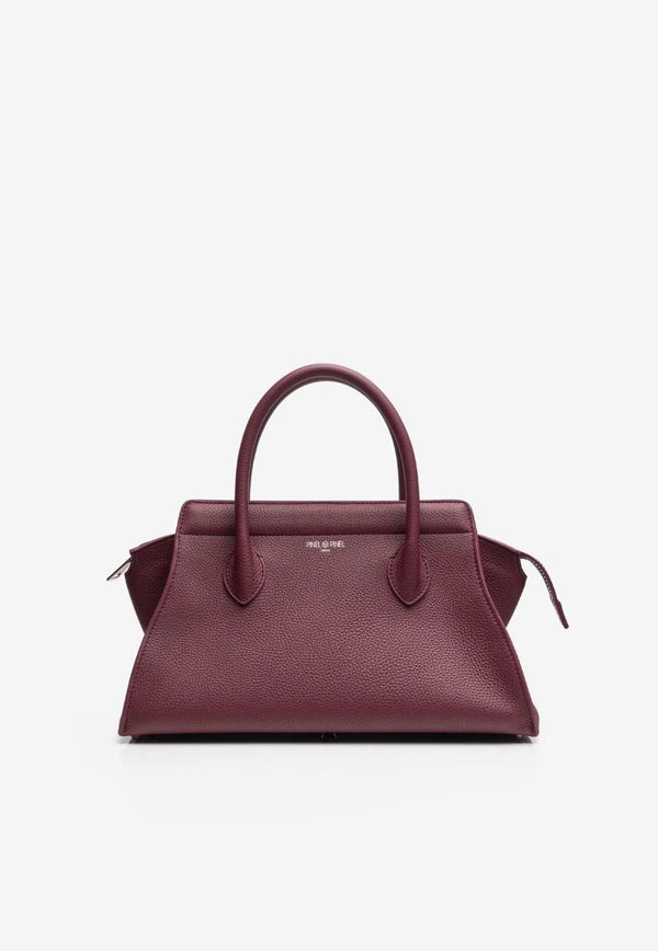 PINEL et PINEL Small Patti Taurillon Leather Top Handle Bag Bordeaux A-22-06722_PURPLE
