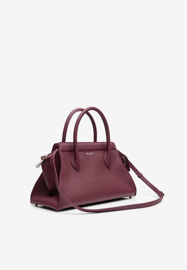 PINEL et PINEL Small Patti Taurillon Leather Top Handle Bag Bordeaux A-22-06722_PURPLE