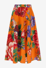 Moschino Floral Print A-line Midi Skirt Orange A0102 565 1124