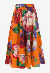 Moschino Floral Print A-line Midi Skirt Orange A0102 565 1124