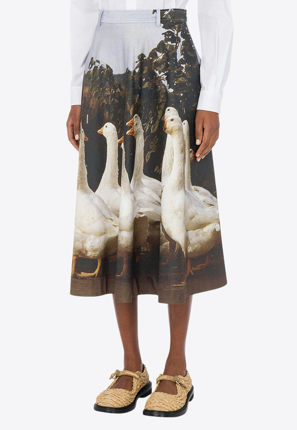 Moschino Printed Goose Midi Skirt Multicolor A0102 0553 1888