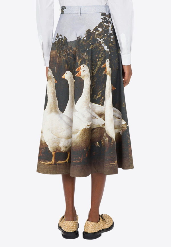 Moschino Printed Goose Midi Skirt Multicolor A0102 0553 1888