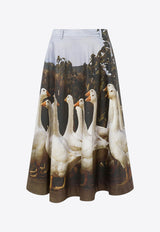 Moschino Printed Goose Midi Skirt Multicolor A0102 0553 1888