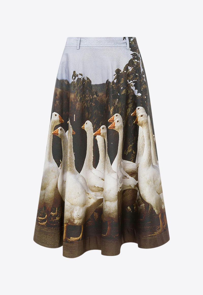 Moschino Printed Goose Midi Skirt Multicolor A0102 0553 1888