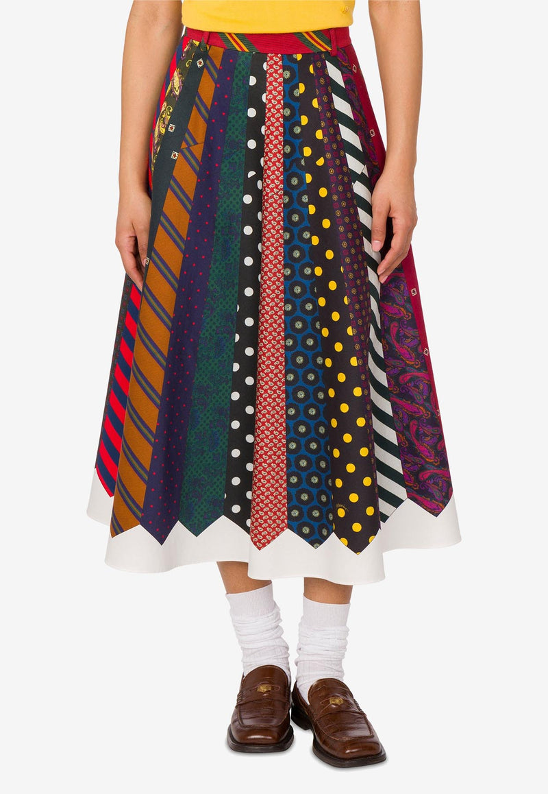 Moschino Ties Print Flared Midi Skirt Multicolor A0113 5553 1888