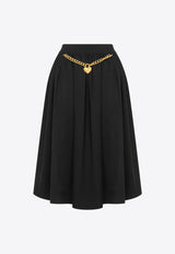 Moschino Heart Lock Flared Midi Skirt A0114 0530 0555 Black