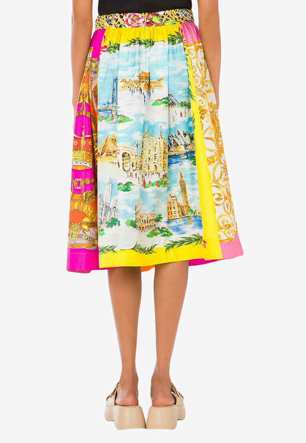 Moschino Scarf Print Silk Midi Skirt A0117 0551 1888 Multicolor