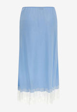 Moschino Lace-Trimmed Silk-Blend Midi Skirt Light Blue A0125 545 304