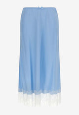 Moschino Lace-Trimmed Silk-Blend Midi Skirt Light Blue A0125 545 304