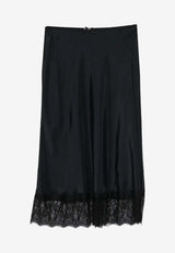Moschino Lace-Trimmed Silk-Blend Midi Skirt Black A0125 545 555