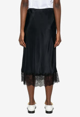 Moschino Lace-Trimmed Silk-Blend Midi Skirt Black A0125 545 555