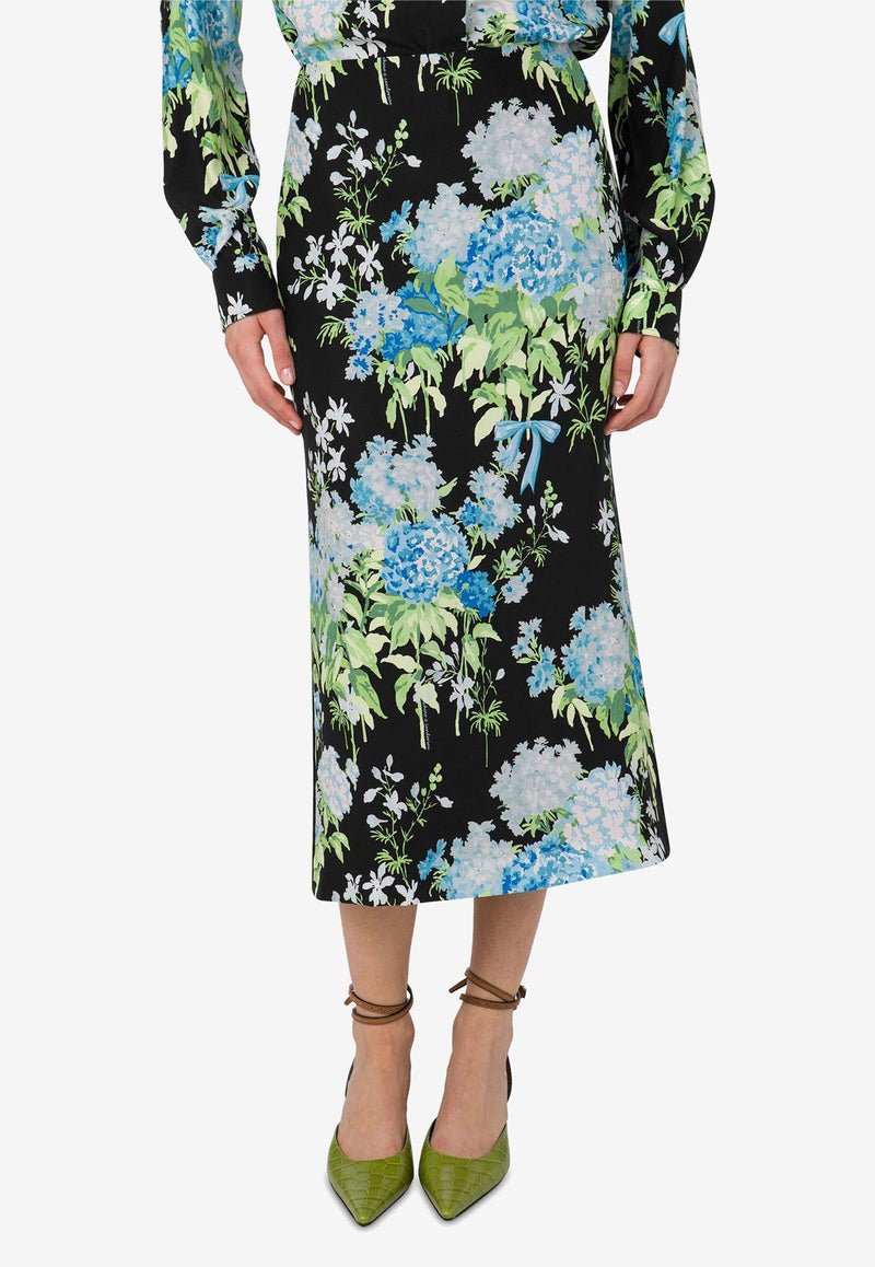 Moschino Floral Print Silk Satin Midi Skirt Multicolor A0128 5558 2555