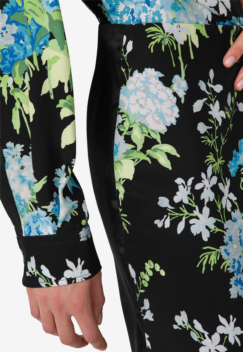 Moschino Floral Print Silk Satin Midi Skirt Multicolor A0128 5558 2555
