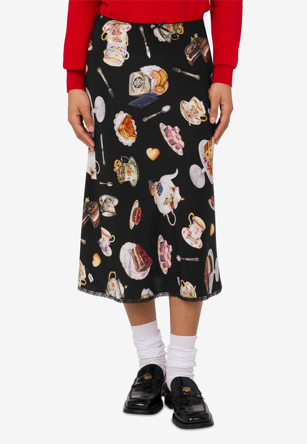 Moschino Tea Time Printed Silk Satin Midi Skirt Multicolor A0129 5559 1555
