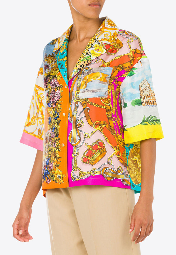 Moschino Scarf Print Short-Sleeved Silk Shirt A0203 0551 1888 Multicolor