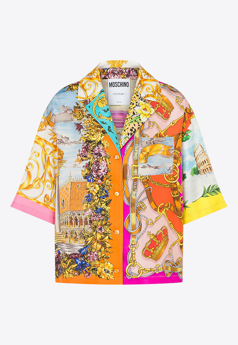 Moschino Scarf Print Short-Sleeved Silk Shirt A0203 0551 1888 Multicolor