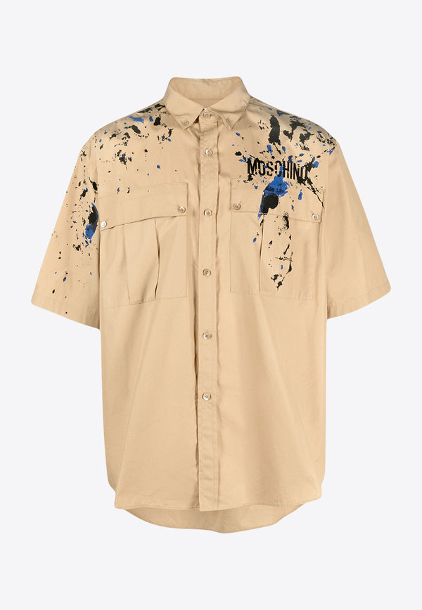 Moschino Paint Effect Short-Sleeved Shirt A0203 2035 1148 Beige