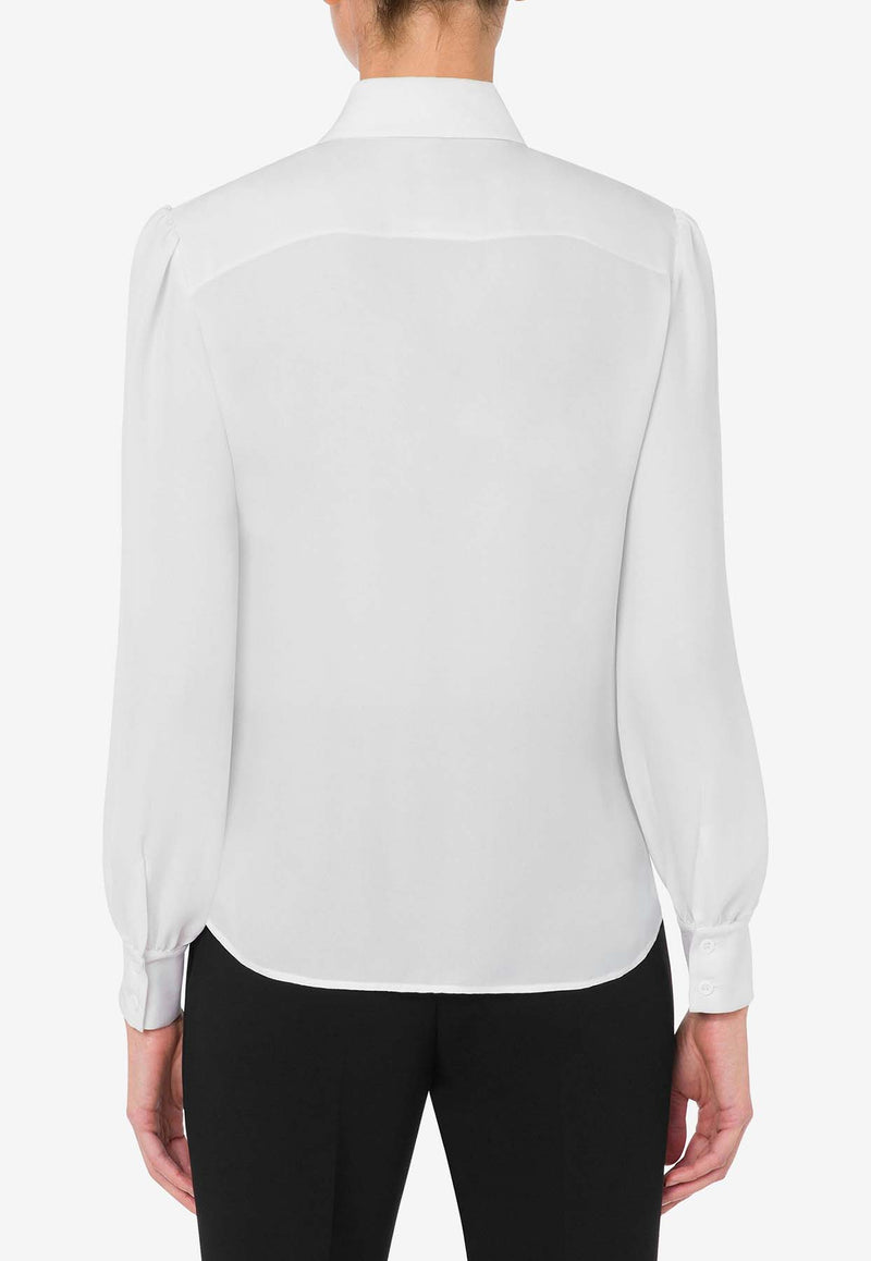 Moschino Long-Sleeved Silk Bow Shirt A020455371001 1001 White