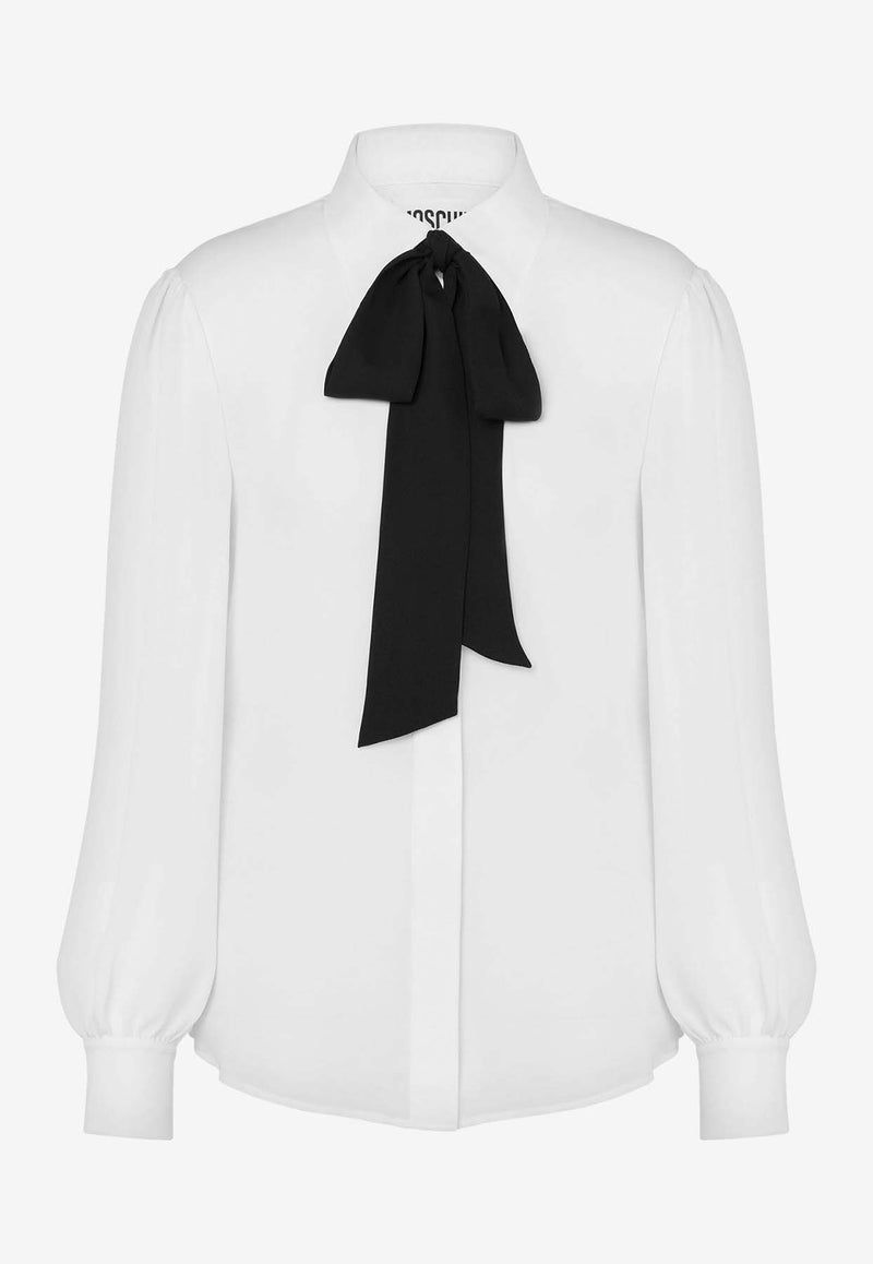 Moschino Long-Sleeved Silk Bow Shirt A020455371001 1001 White