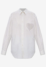 Moschino Plaid Check Long-Sleeved Shirt with Heart-Patch White A0205 536 3481
