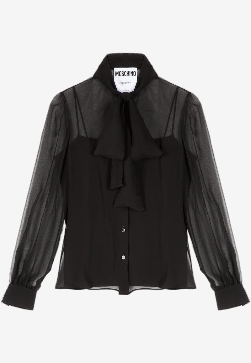 Moschino Sheer Silk Blouse with Scarf Detail Black A0208 5538 0555