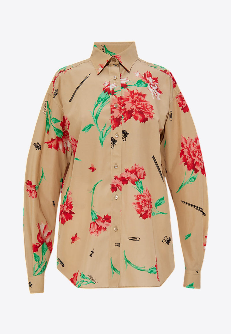 Moschino Floral Print Buttoned Shirt Beige A0209 0563 1081