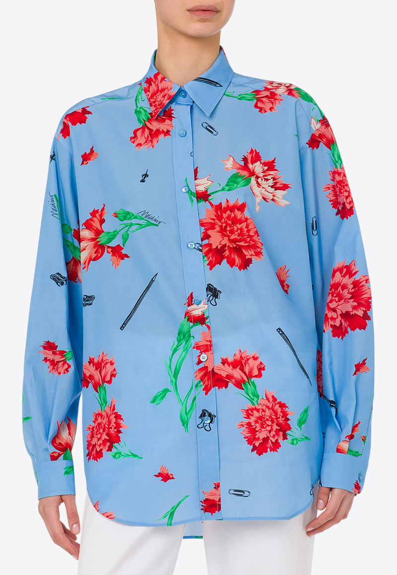 Moschino Carnation Print Canvas Shirt Blue A0209 0563 1293