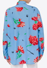 Moschino Carnation Print Canvas Shirt Blue A0209 0563 1293