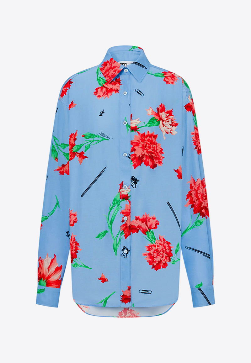 Moschino Carnation Print Canvas Shirt Blue A0209 0563 1293
