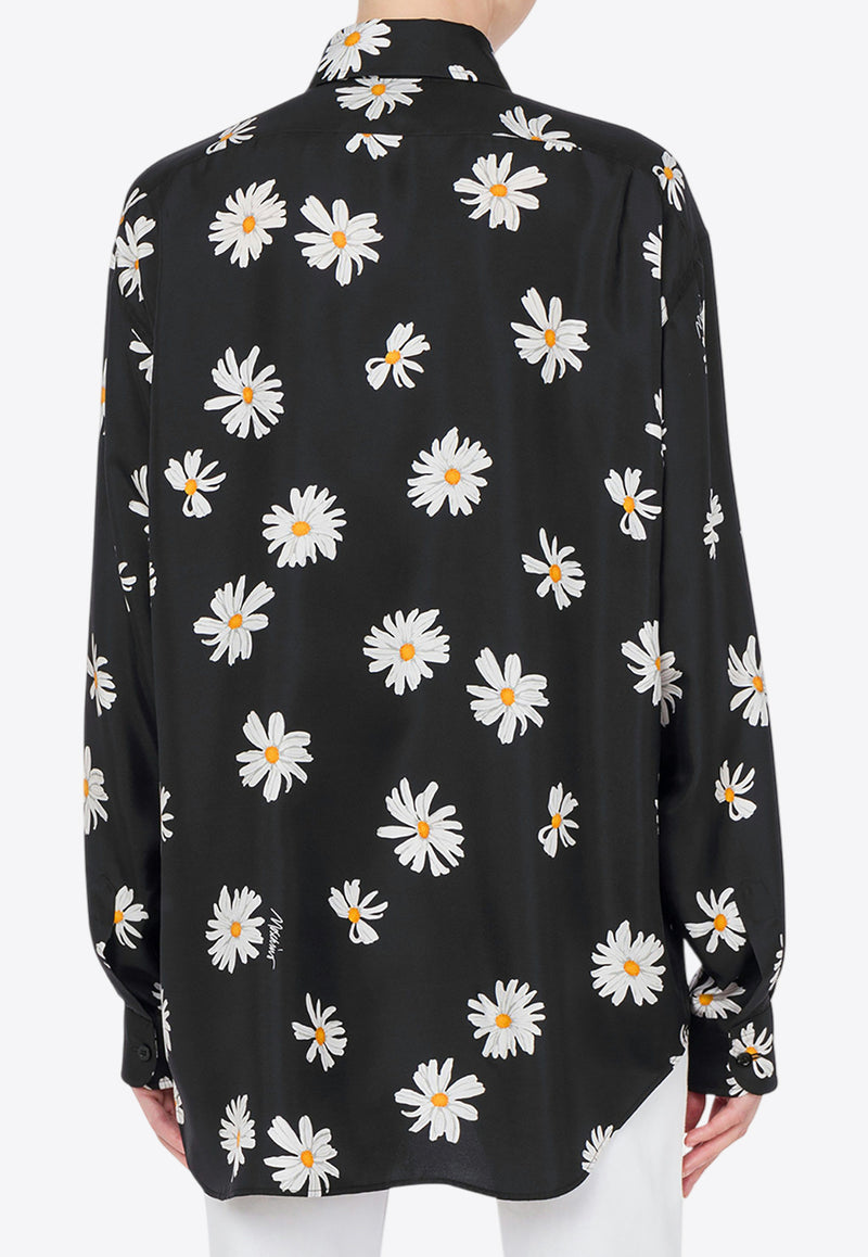 Moschino All-Over Daisy Print Silk Twill Shirt Black A0225 0561 1555