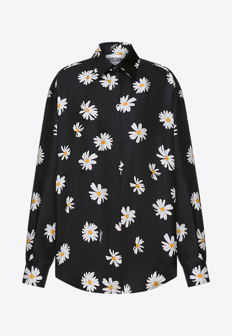 Moschino All-Over Daisy Print Silk Twill Shirt Black A0225 0561 1555