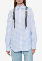Moschino Suspenders Print Long-Sleeved Checked Shirt Light Blue A0227 536 4266