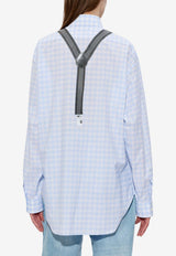 Moschino Suspenders Print Long-Sleeved Checked Shirt Light Blue A0227 536 4266