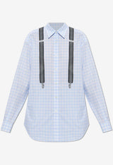 Moschino Suspenders Print Long-Sleeved Checked Shirt Light Blue A0227 536 4266