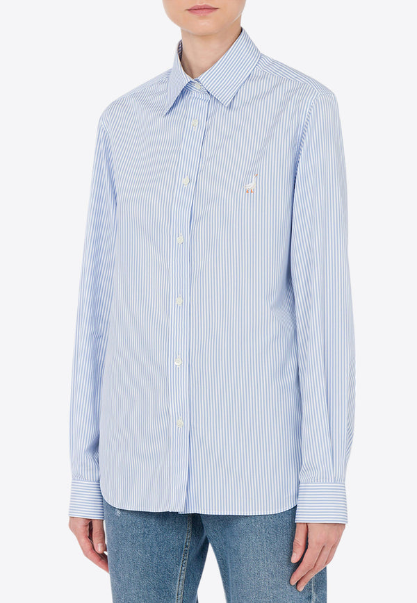 Moschino Goose Embroidery Striped Poplin Shirt Light Blue A0227 0532 2303