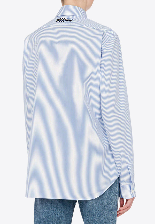 Moschino Goose Embroidery Striped Poplin Shirt Light Blue A0227 0532 2303