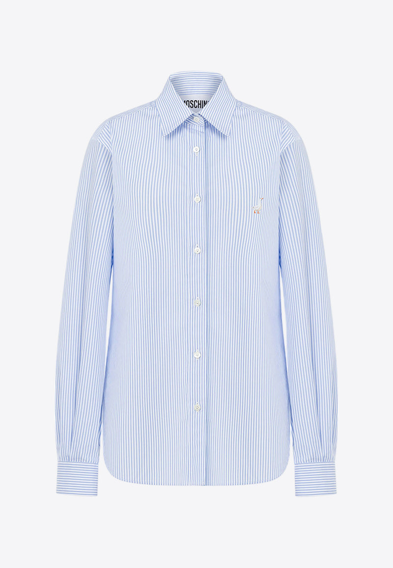 Moschino Goose Embroidery Striped Poplin Shirt Light Blue A0227 0532 2303