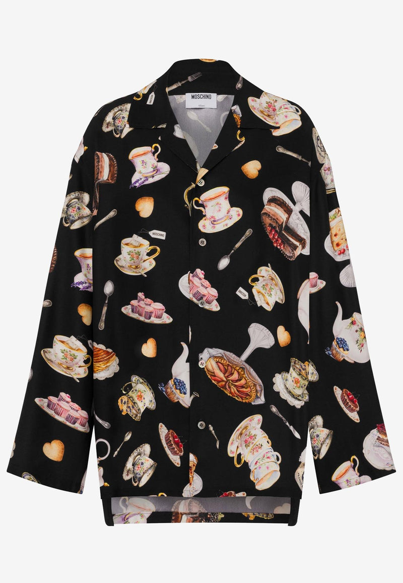 Moschino Tea Time Printed Silk Satin Shirt Multicolor A0236 5559 1555