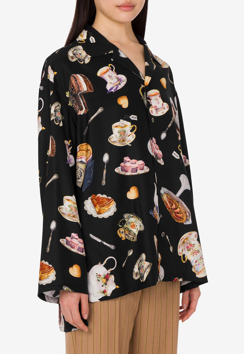 Moschino Tea Time Printed Silk Satin Shirt Multicolor A0236 5559 1555