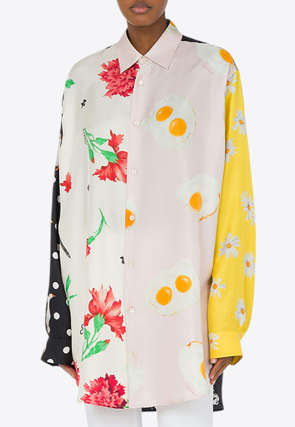 Moschino Patchwork Silk Twill Long-Sleeved Shirt Multicolor A0236 0567 1888