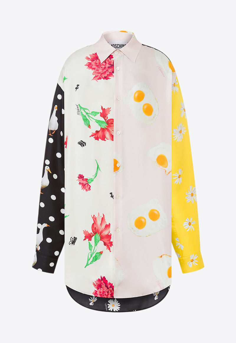 Moschino Patchwork Silk Twill Long-Sleeved Shirt Multicolor A0236 0567 1888