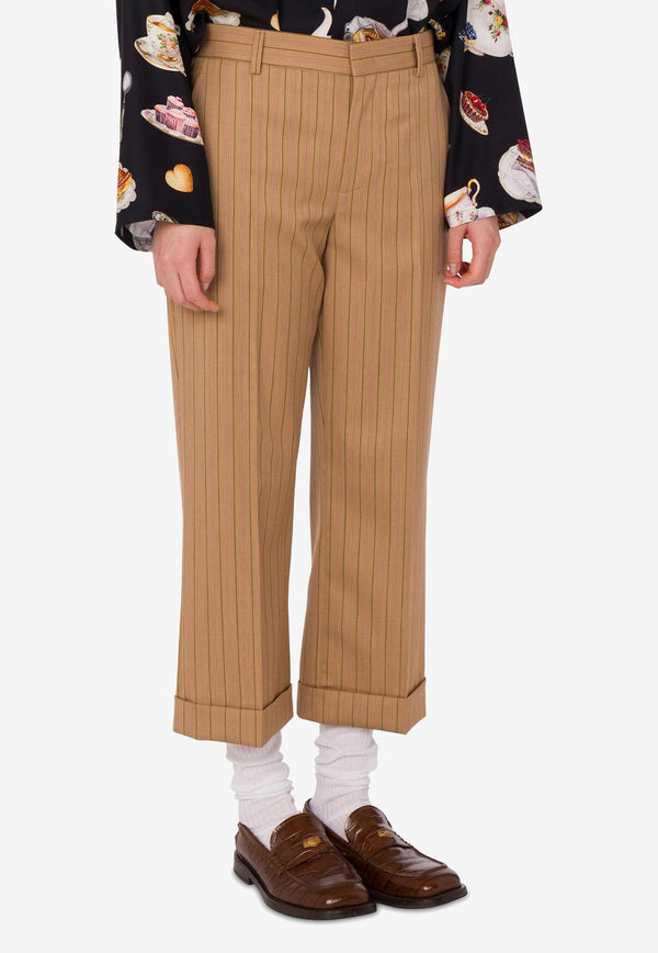 Moschino Pinstripe Cropped Wool Pants Beige A0306 5536 1091