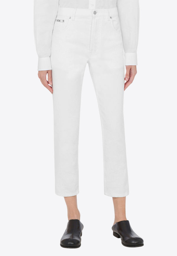 Moschino Logo Patch Cropped Jeans White  A0323 0527 0001