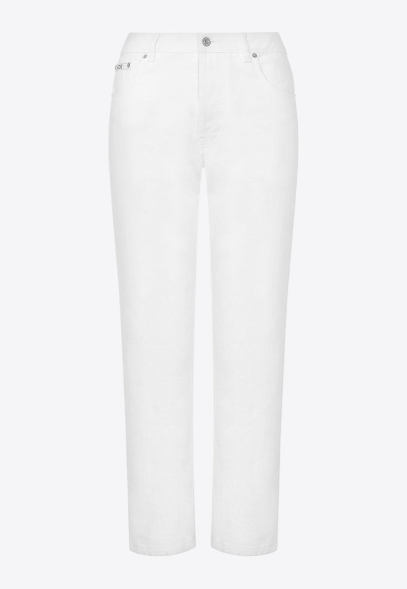 Moschino Logo Patch Cropped Jeans White  A0323 0527 0001