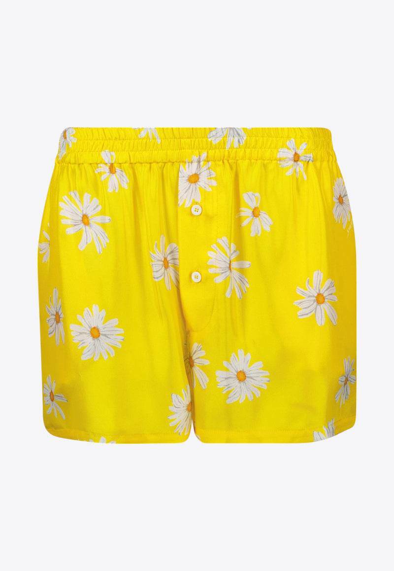 Moschino All-Over Daisy Print Silk Twill Shorts Yellow A0336 0561 1024