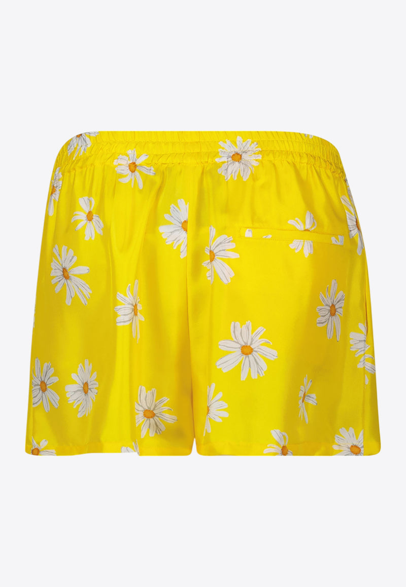 Moschino All-Over Daisy Print Silk Twill Shorts Yellow A0336 0561 1024